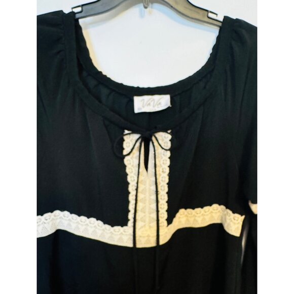 2/$30 VaVa Medium Boho Black & Ivory Tunic Mini Dress Lace Trim Bell Sleeves - Picture 14 of 16